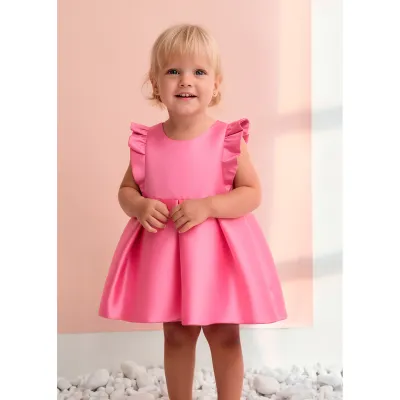 PINK TAFFETA DRESS WITH PLEATS CAP SLEEVES / 5019-002
