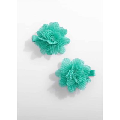JADE GREEN 2PC HAIRCLIP SET RIBBED FLOWER TRIM / 5467-066