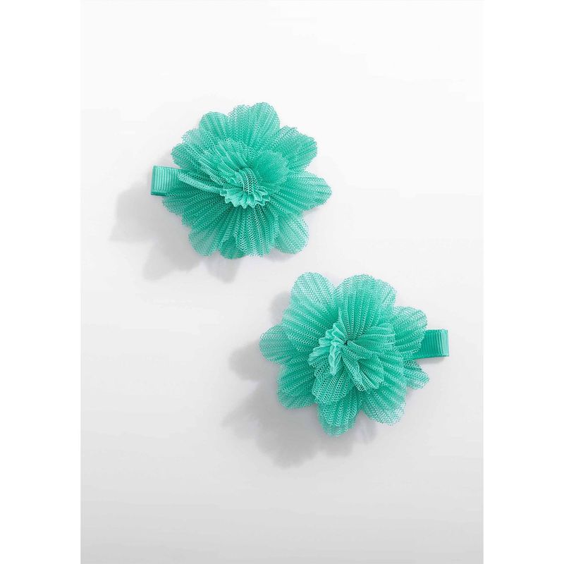 JADE GREEN 2PC HAIRCLIP SET RIBBED FLOWER TRIM / 5467-066
