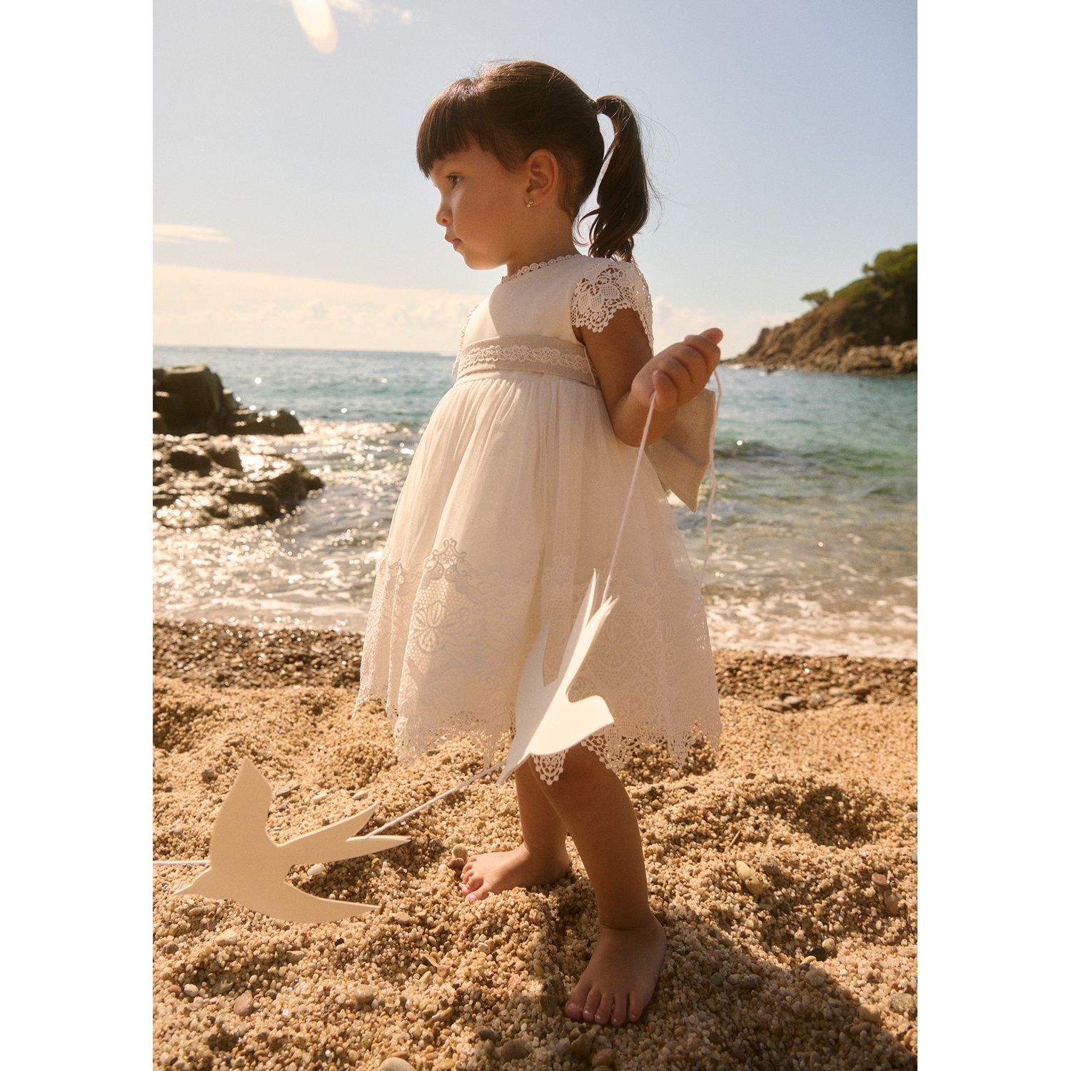 CREAM GUIPURE EMBROIDERED DRESS GOLD BELT CAP SLEEVE / 5002-003