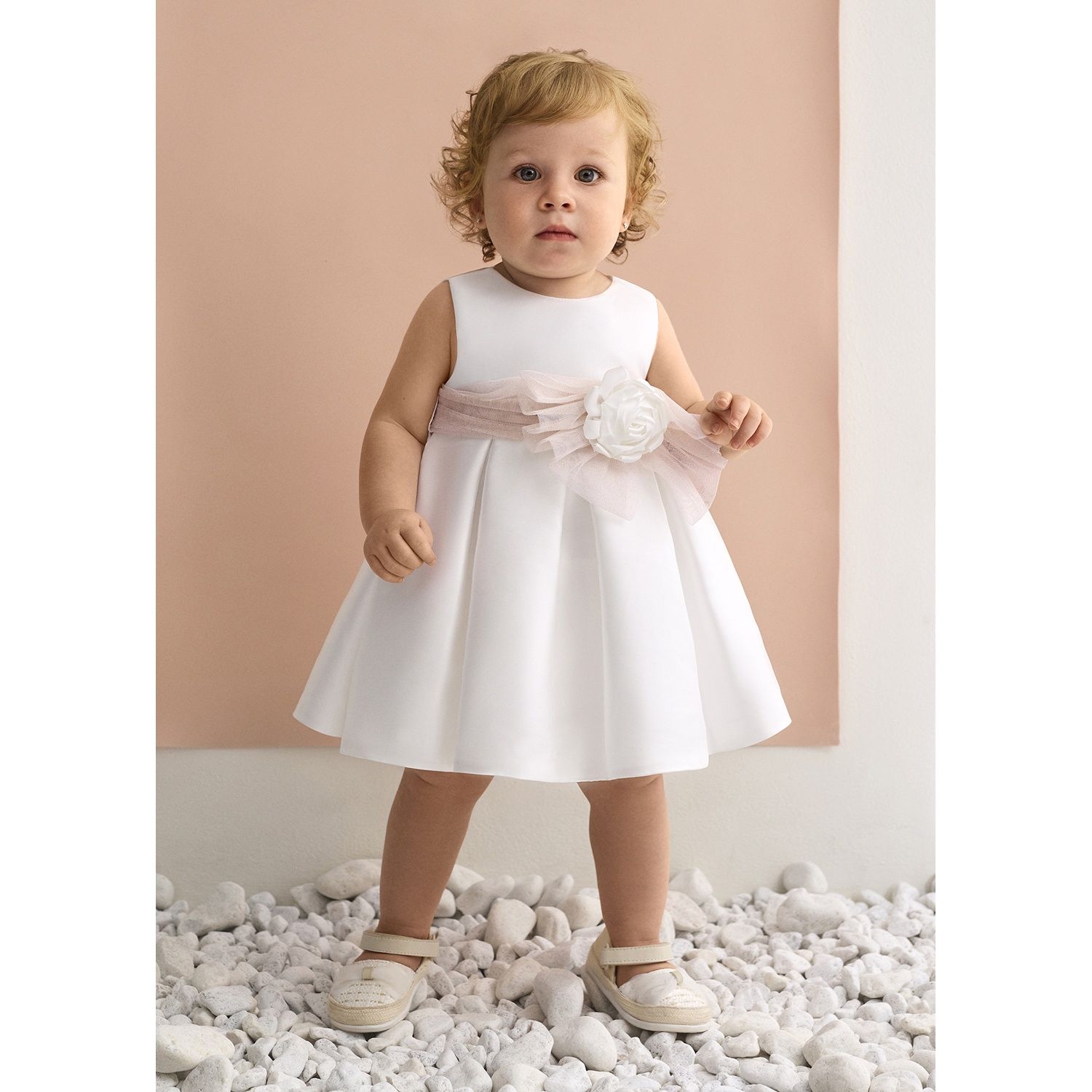 CREAM GOLD BELT WITH FLOWER APPLIQUE PLEATED / 5010-086