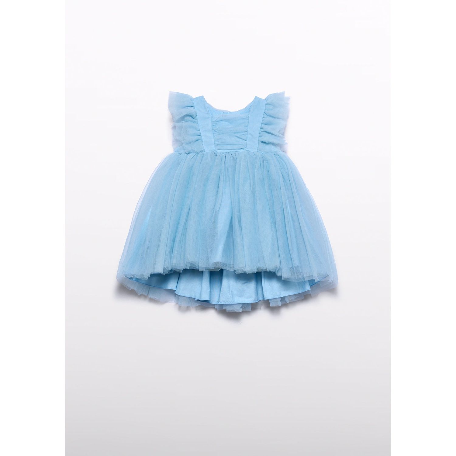 SKY BLUE TULLE DRESS PLEATED BODICE / 5012-089