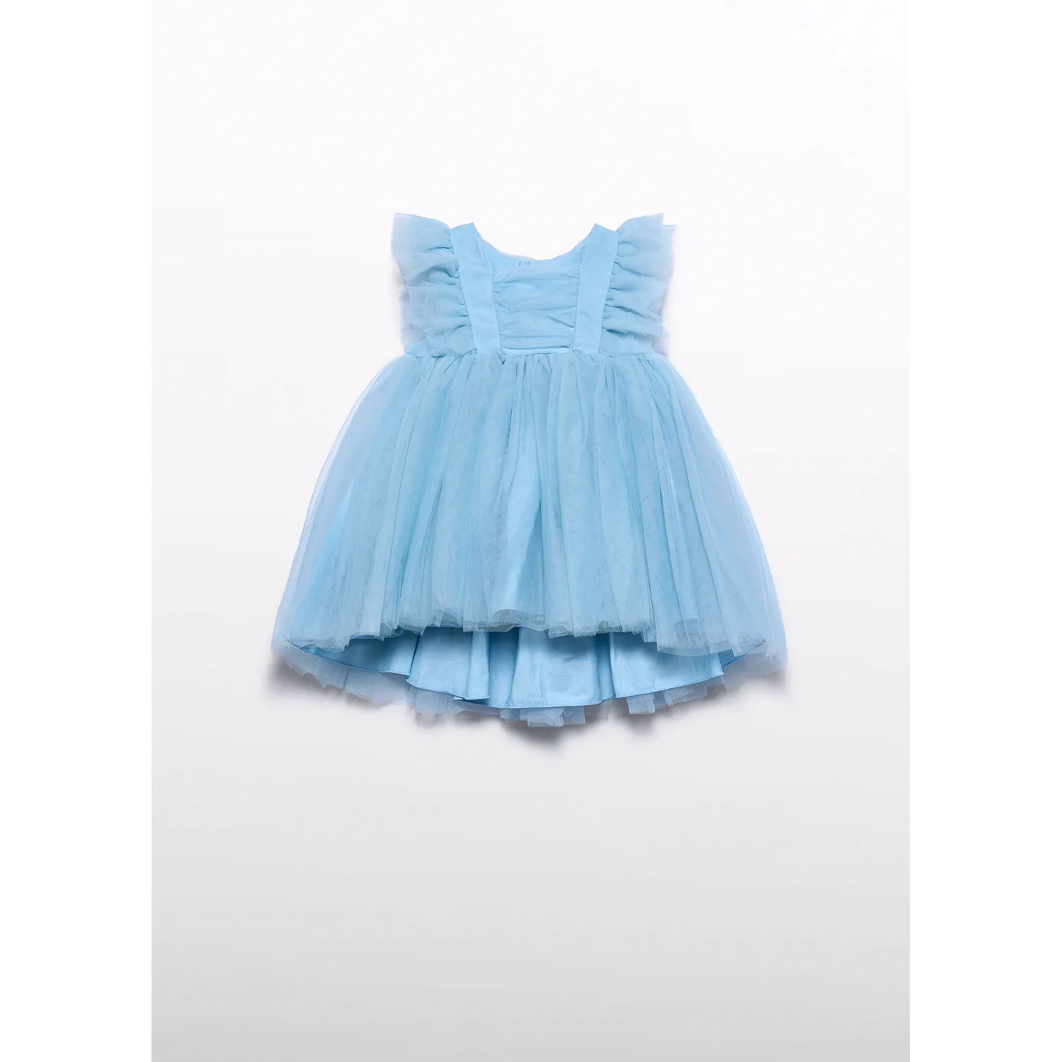 SKY BLUE TULLE DRESS PLEATED BODICE / 5012-089