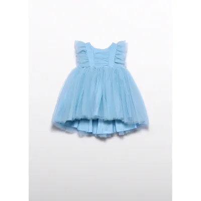 SKY BLUE TULLE DRESS PLEATED BODICE / 5012-089