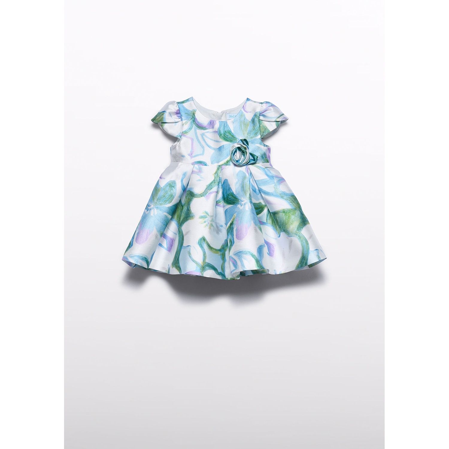 SKY BLUE PRINTED MIKADO DRESS MCL CAP SLEEVE / 5013-008
