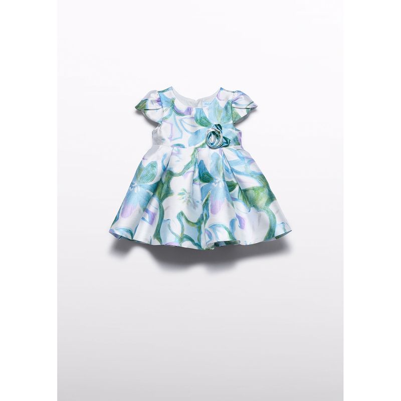 SKY BLUE PRINTED MIKADO DRESS MCL CAP SLEEVE / 5013-008