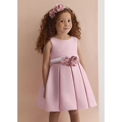 ROSE DRESS CREAM BELT FLOWER APPLIQUE PLEATED / 5030-085