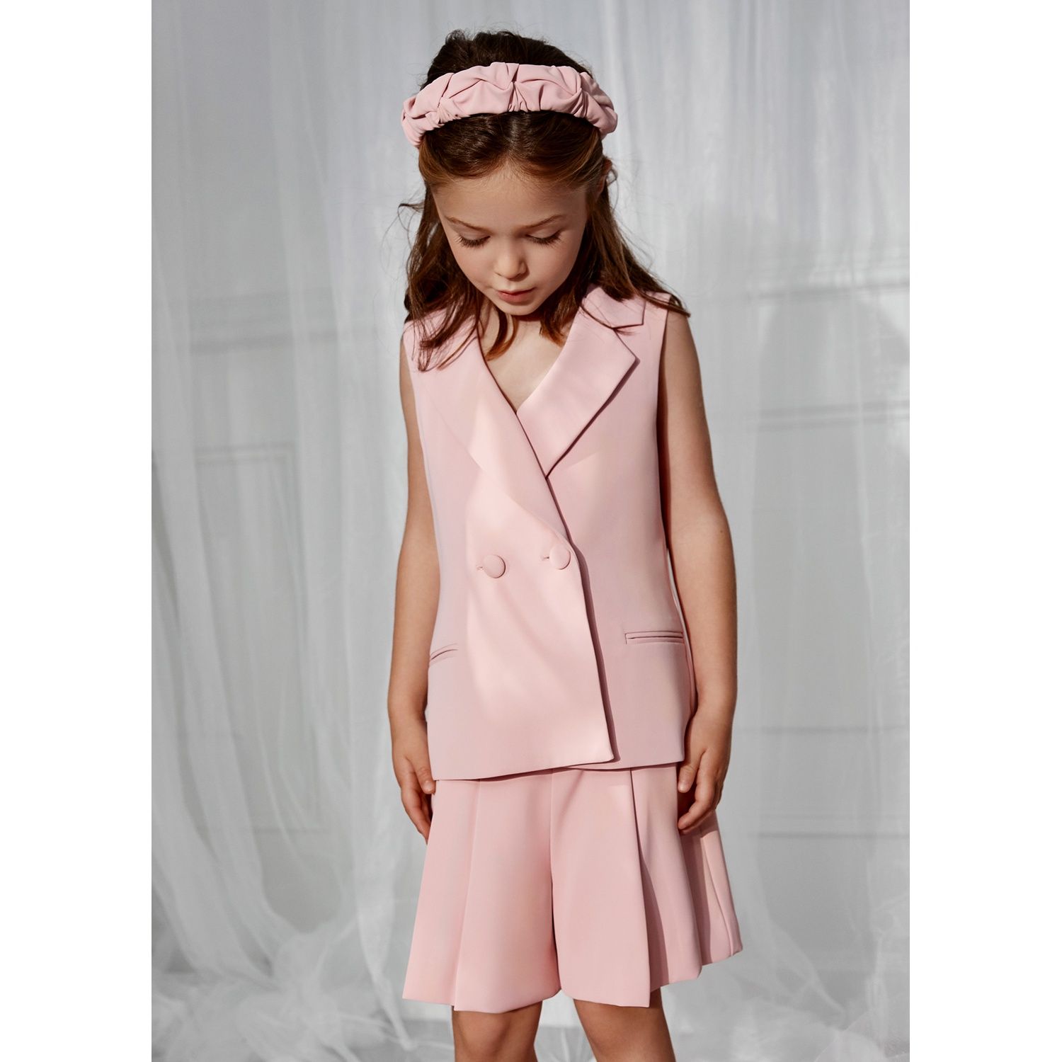 PINK 2PC BERMUDA SUIT SET SLEEVELESS JACKET / 5287-040