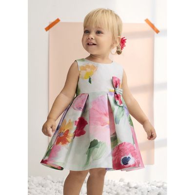 PINK/GREEN PRINTED DRESS PLEATED SLEEVELESS / 5017-002