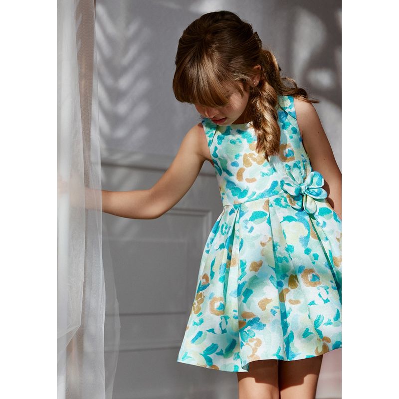 JADE GREEN PRINTED DRESS PLEATED FLOWER APPLIQUE / 5037-009