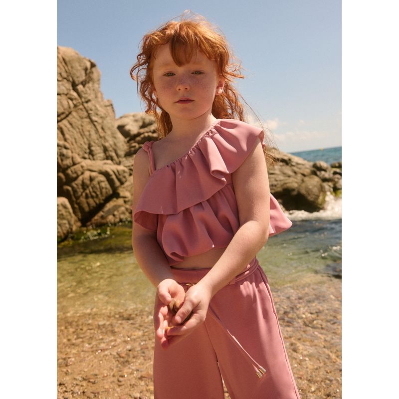 ORCHID PINK 2PC CREPE LONG PANT SET 2TIER TOP / 5283-026