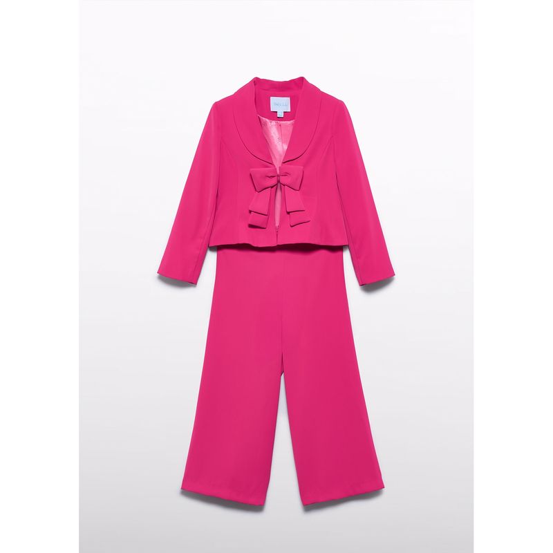 2PC FUSCHIA PANT SET SHAWL COLLAR BOW TRIM / 5220-002