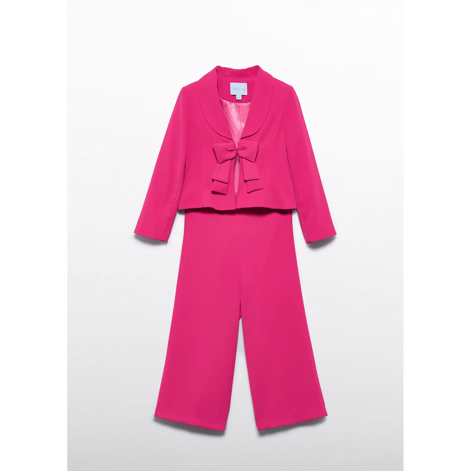 2PC FUSCHIA PANT SET SHAWL COLLAR BOW TRIM / 5220-002 2PC FUSCHIA PANT SET SHAWL COLLAR BOW TRIM / 5220-002