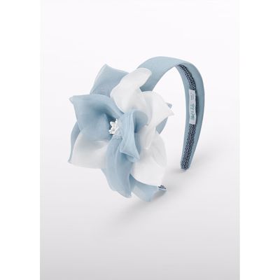 SKY BLUE ORGANZA HEADBAND HARD FLOWER APPLIQUE / 5477-008