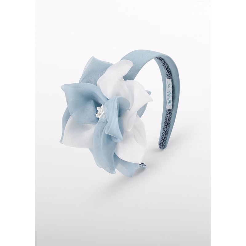 SKY BLUE ORGANZA HEADBAND HARD FLOWER APPLIQUE / 5477-008