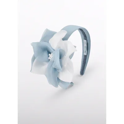 SKY BLUE ORGANZA HEADBAND HARD FLOWER APPLIQUE / 5477-008