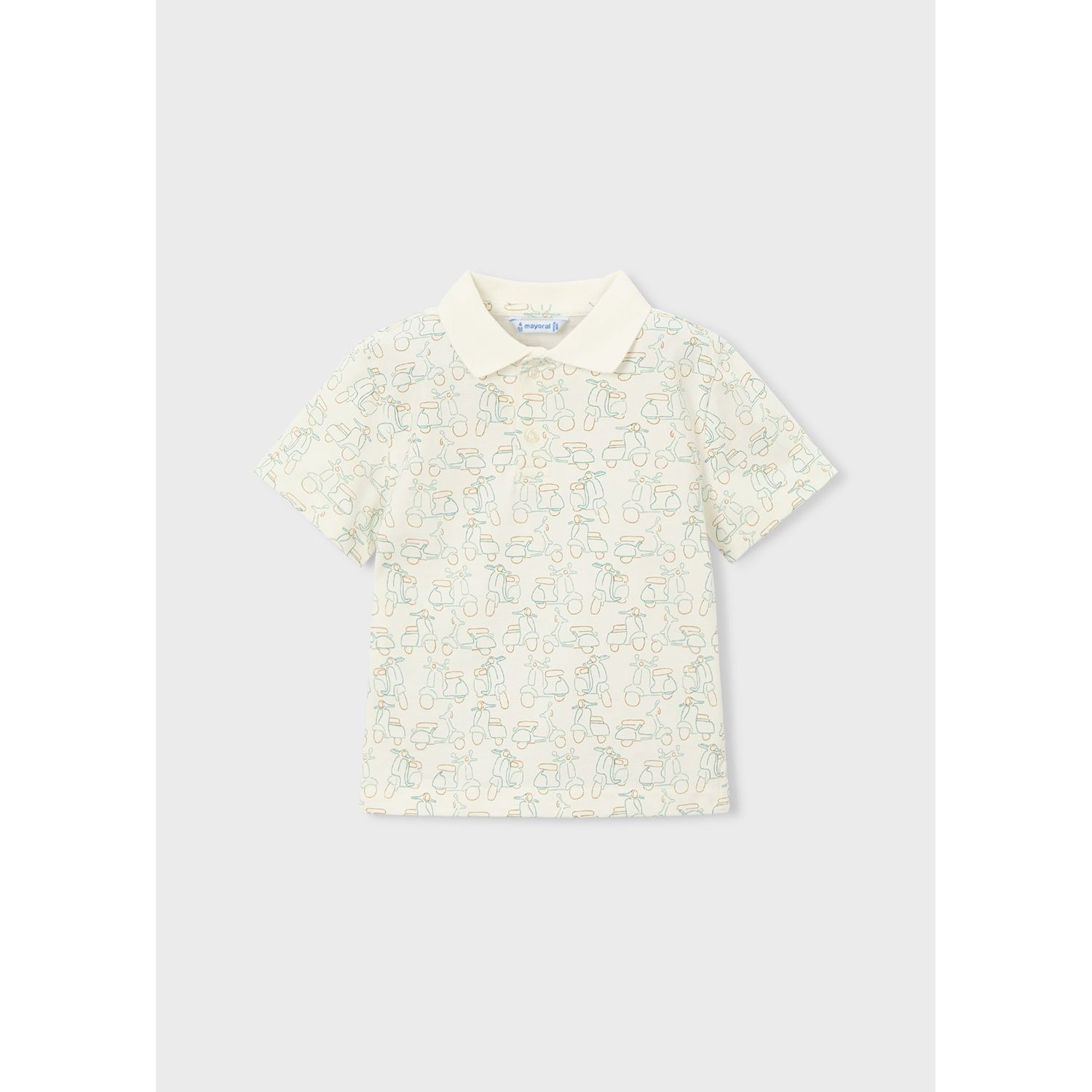 CREAM POLO TOP GREEN SCOOTER PRINT SHORT SLEEVE / 3104-085