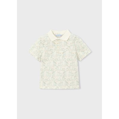 CREAM POLO TOP GREEN SCOOTER PRINT SHORT SLEEVE / 3104-085