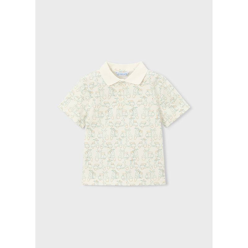 CREAM POLO TOP GREEN SCOOTER PRINT SHORT SLEEVE / 3104-085
