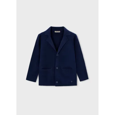 NAVY KNIT CARDIGAN SHAWL COLLAR / 3436-071