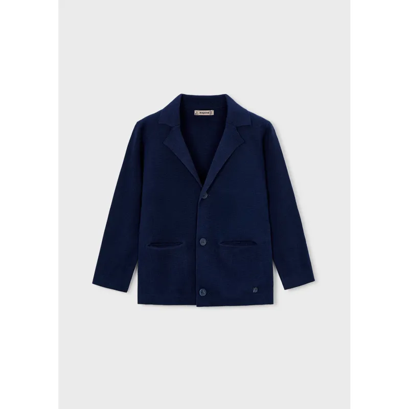 NAVY KNIT CARDIGAN SHAWL COLLAR / 3436-071