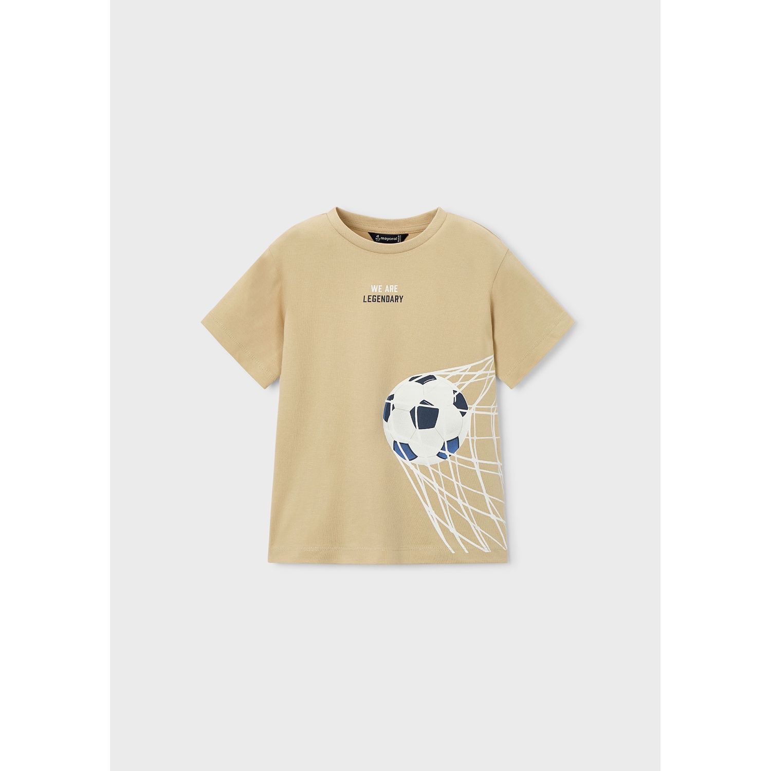 TAN TSHIRT SHORT SLEEVE WHT SOCCER BALL PRINT / 3073-065