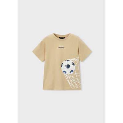 TAN TSHIRT SHORT SLEEVE WHT SOCCER BALL PRINT / 3073-065