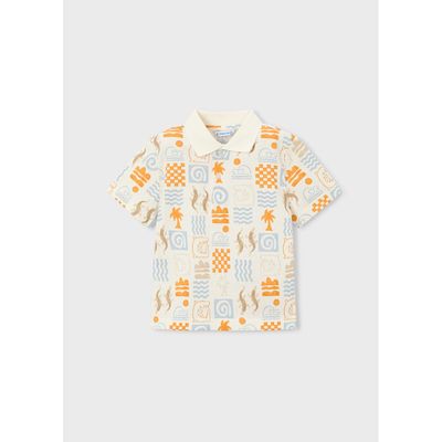CREAM/PEACH POLO TOP PRINTED SHORT SLEEVE / 3104-087