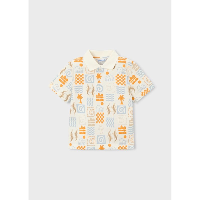 CREAM/PEACH POLO TOP PRINTED SHORT SLEEVE / 3104-087