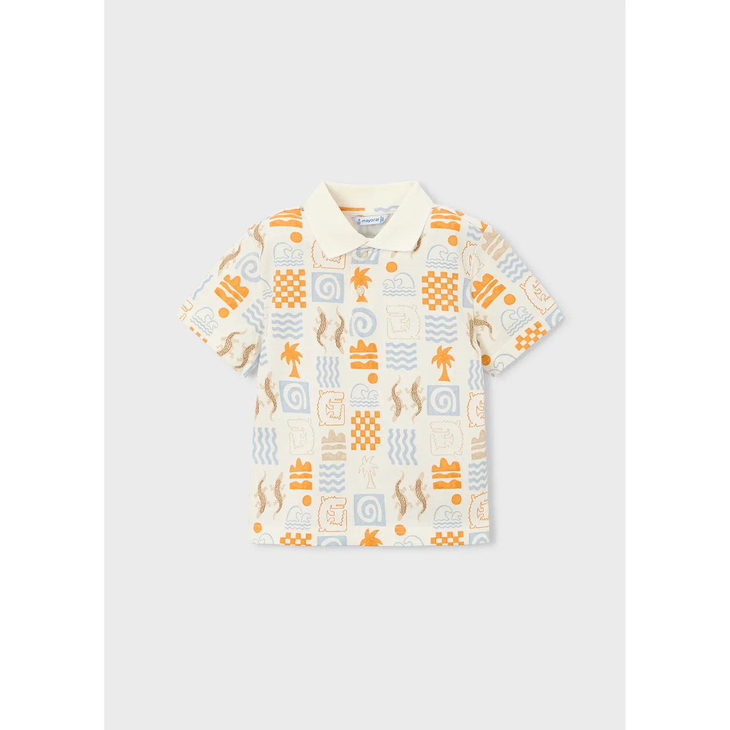 CREAM/PEACH POLO TOP PRINTED SHORT SLEEVE / 3104-087