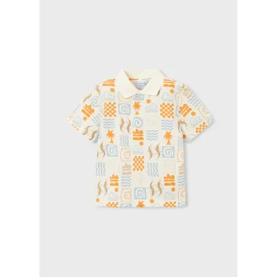 CREAM/PEACH POLO TOP PRINTED SHORT SLEEVE / 3104-087