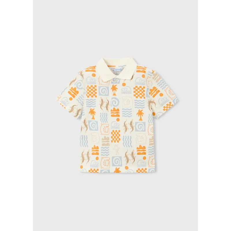 CREAM/PEACH POLO TOP PRINTED SHORT SLEEVE / 3104-087