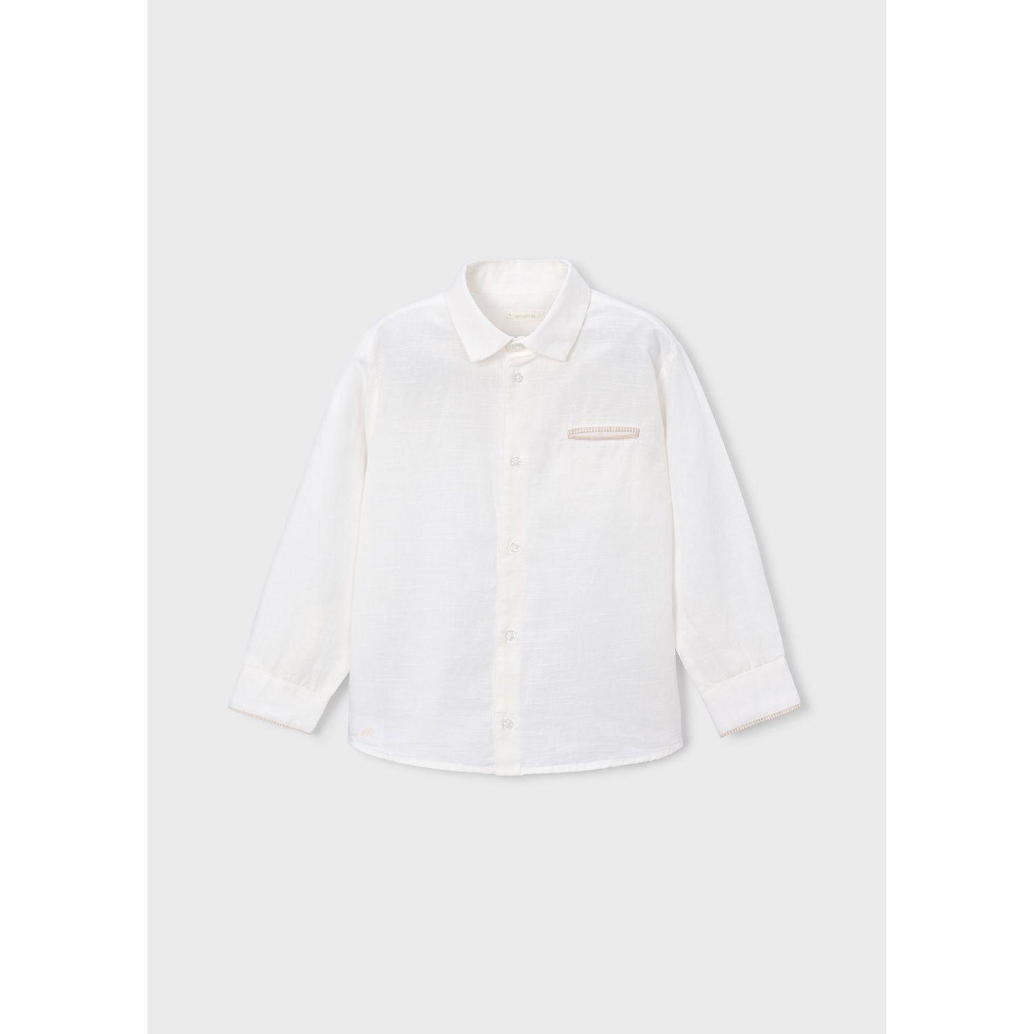 CREAM LINEN SHIRT BEIGE TRIM LONG SLEEVE / 3117-077