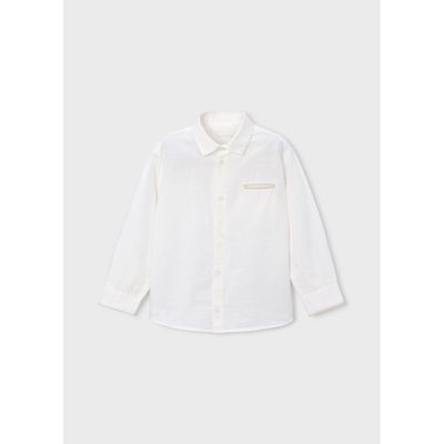 CREAM LINEN SHIRT BEIGE TRIM LONG SLEEVE / 3117-077