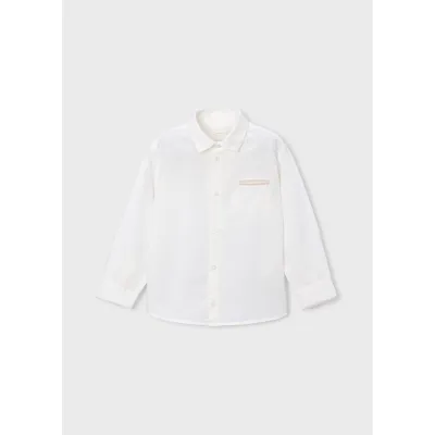 CREAM LINEN SHIRT BEIGE TRIM LONG SLEEVE / 3117-077