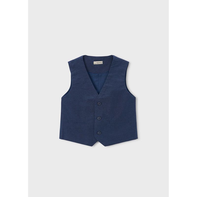 NAVY VEST 3BUTTONS IMITATION POCKETS / 3379-028