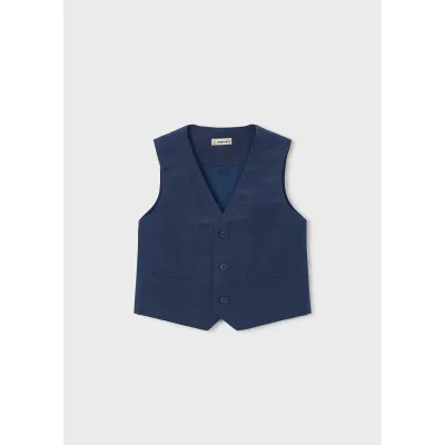 NAVY VEST 3BUTTONS IMITATION POCKETS / 3379-028