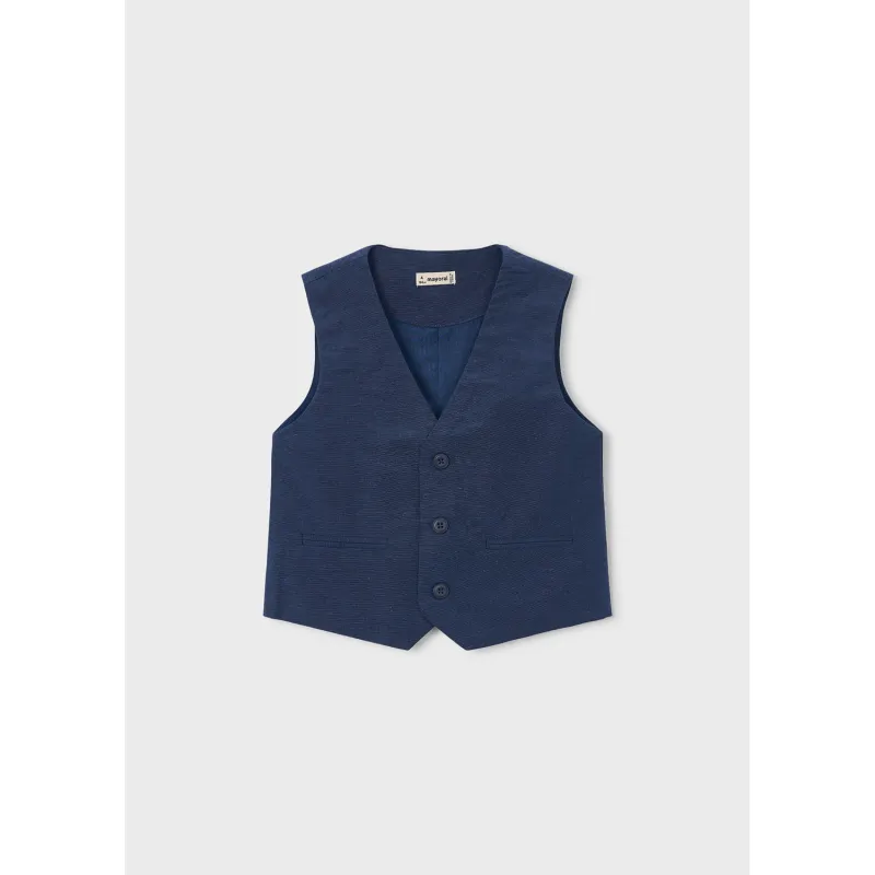 NAVY VEST 3BUTTONS IMITATION POCKETS / 3379-028