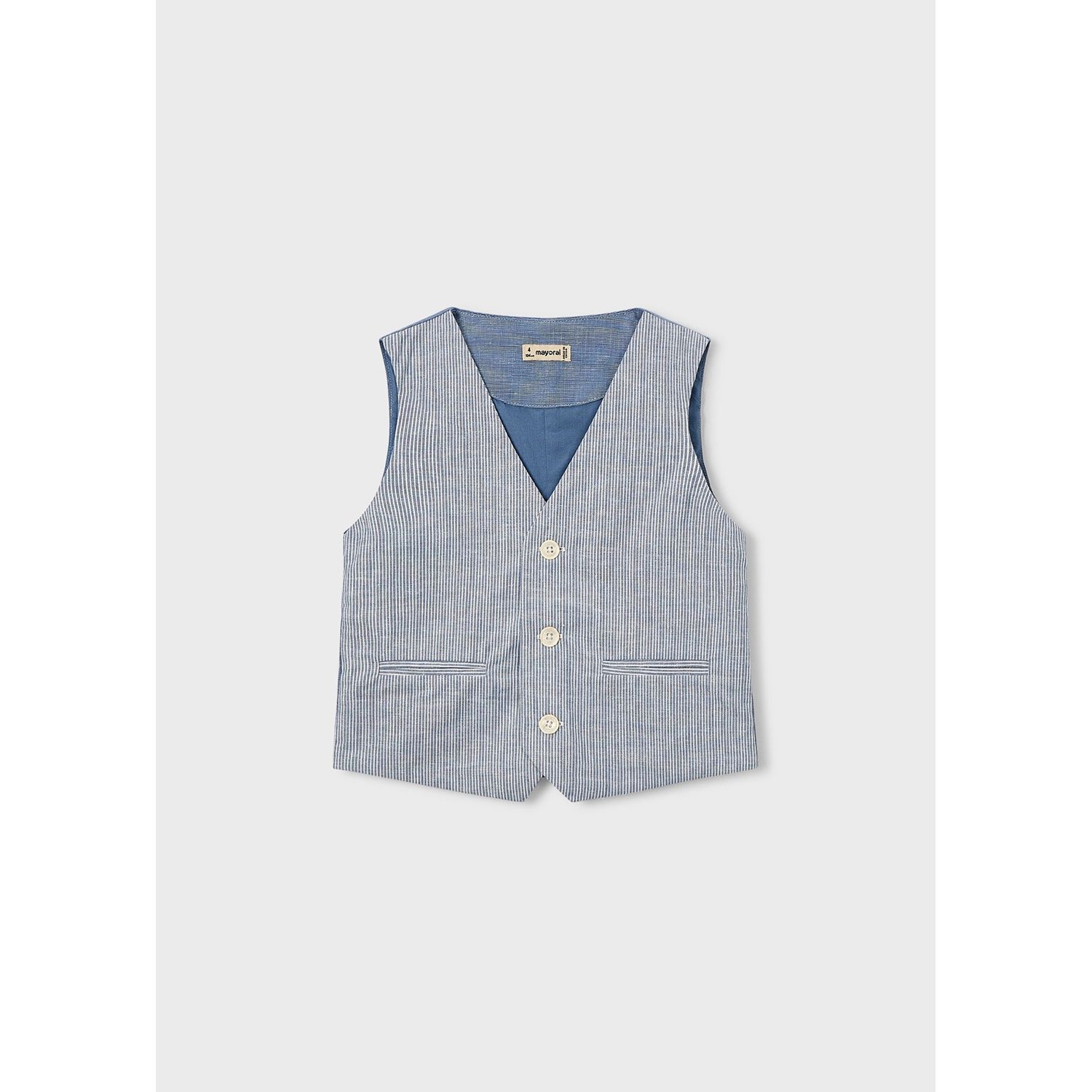 BLUE STRIPED VEST 3BUTTON IMITATION POCKETS / 3379-025