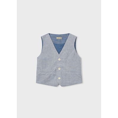 BLUE STRIPED VEST 3BUTTON IMITATION POCKETS / 3379-025