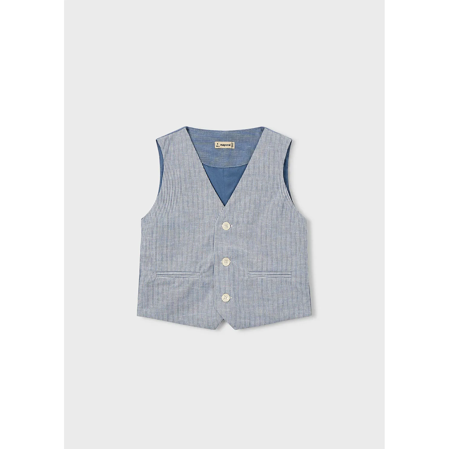 BLUE STRIPED VEST 3BUTTON IMITATION POCKETS / 3379-025