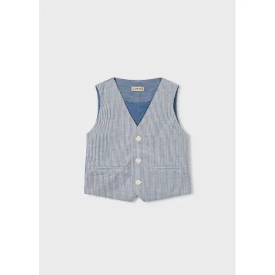 BLUE STRIPED VEST 3BUTTON IMITATION POCKETS / 3379-025