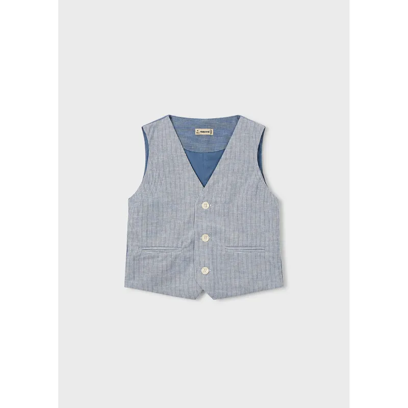 BLUE STRIPED VEST 3BUTTON IMITATION POCKETS / 3379-025