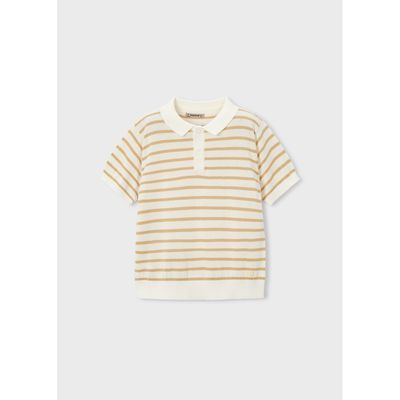 CREAM BEIGE STRIPE POLO TOP SHORT SLEEVE / 3106-090