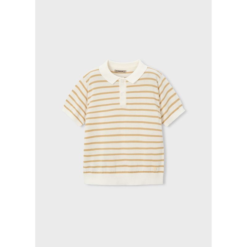 CREAM BEIGE STRIPE POLO TOP SHORT SLEEVE / 3106-090