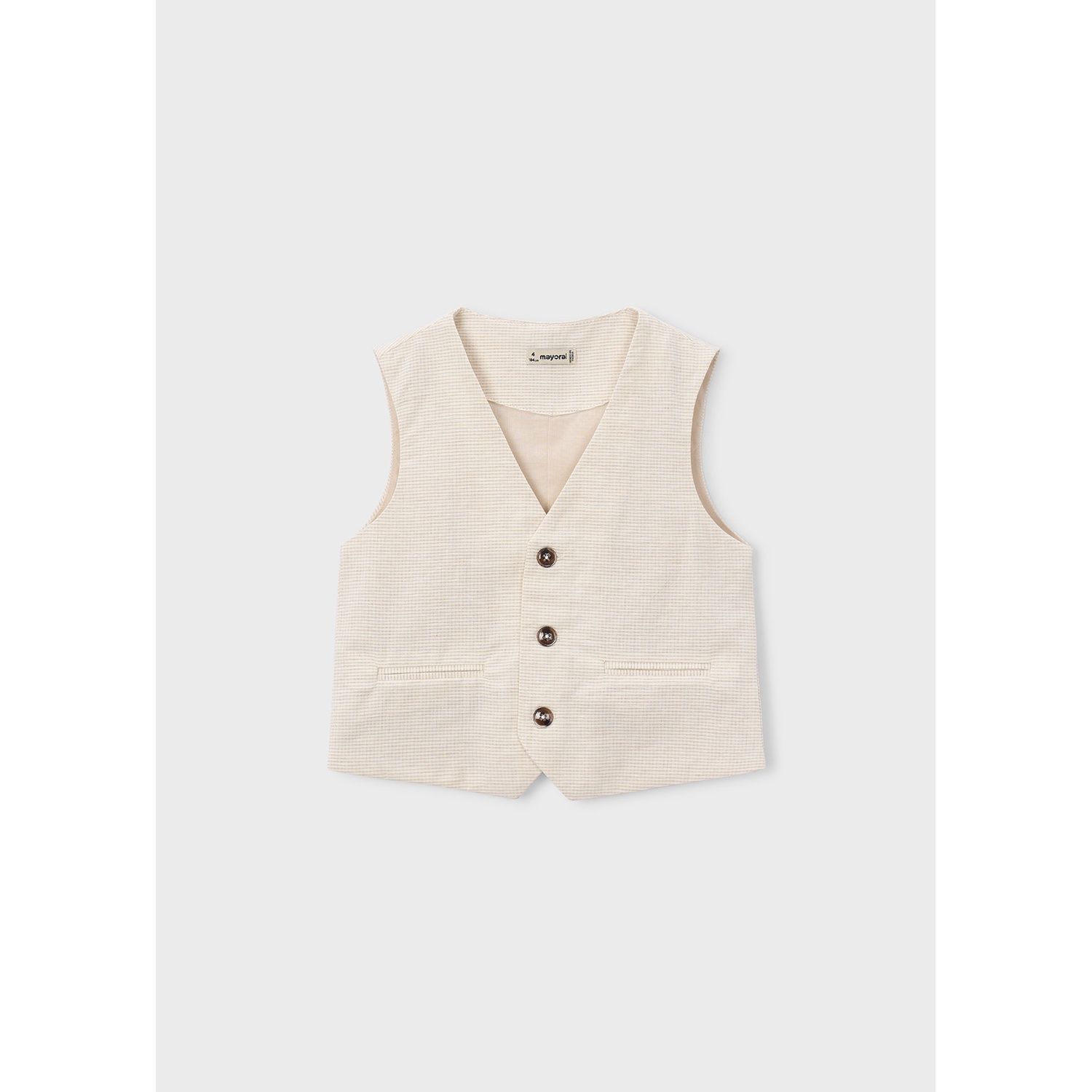 BEIGE STRIPE VEST 3BUTTONS IMITATION POCKETS / 3379-026