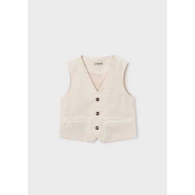 BEIGE STRIPE VEST 3BUTTONS IMITATION POCKETS / 3379-026