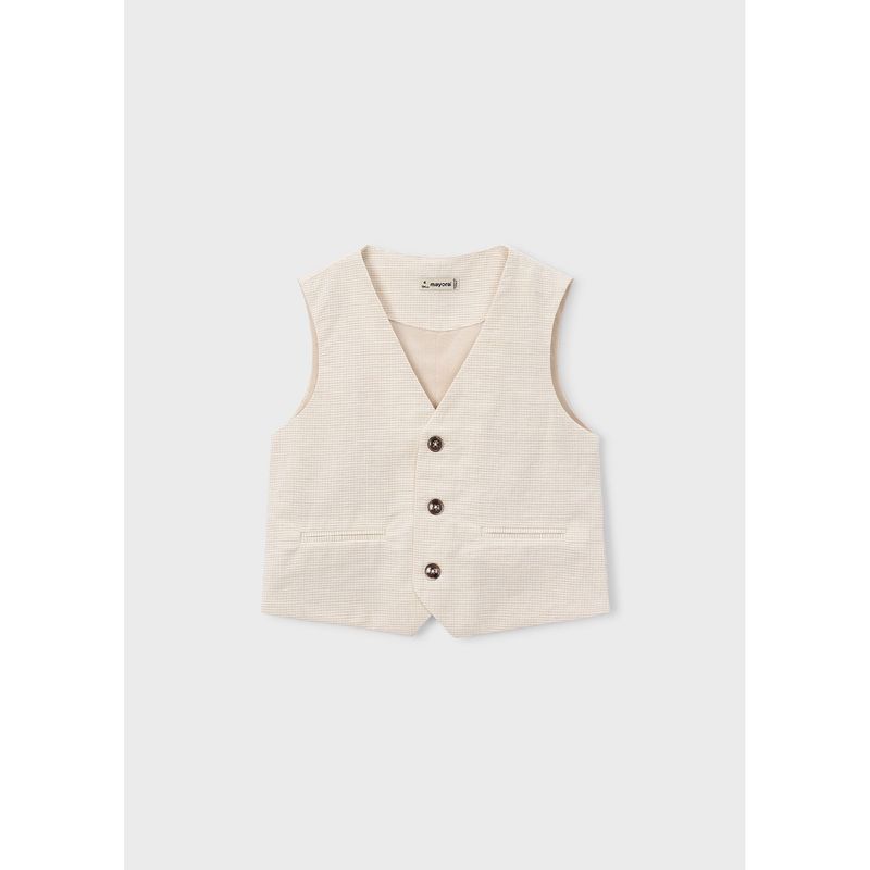 BEIGE STRIPE VEST 3BUTTONS IMITATION POCKETS / 3379-026