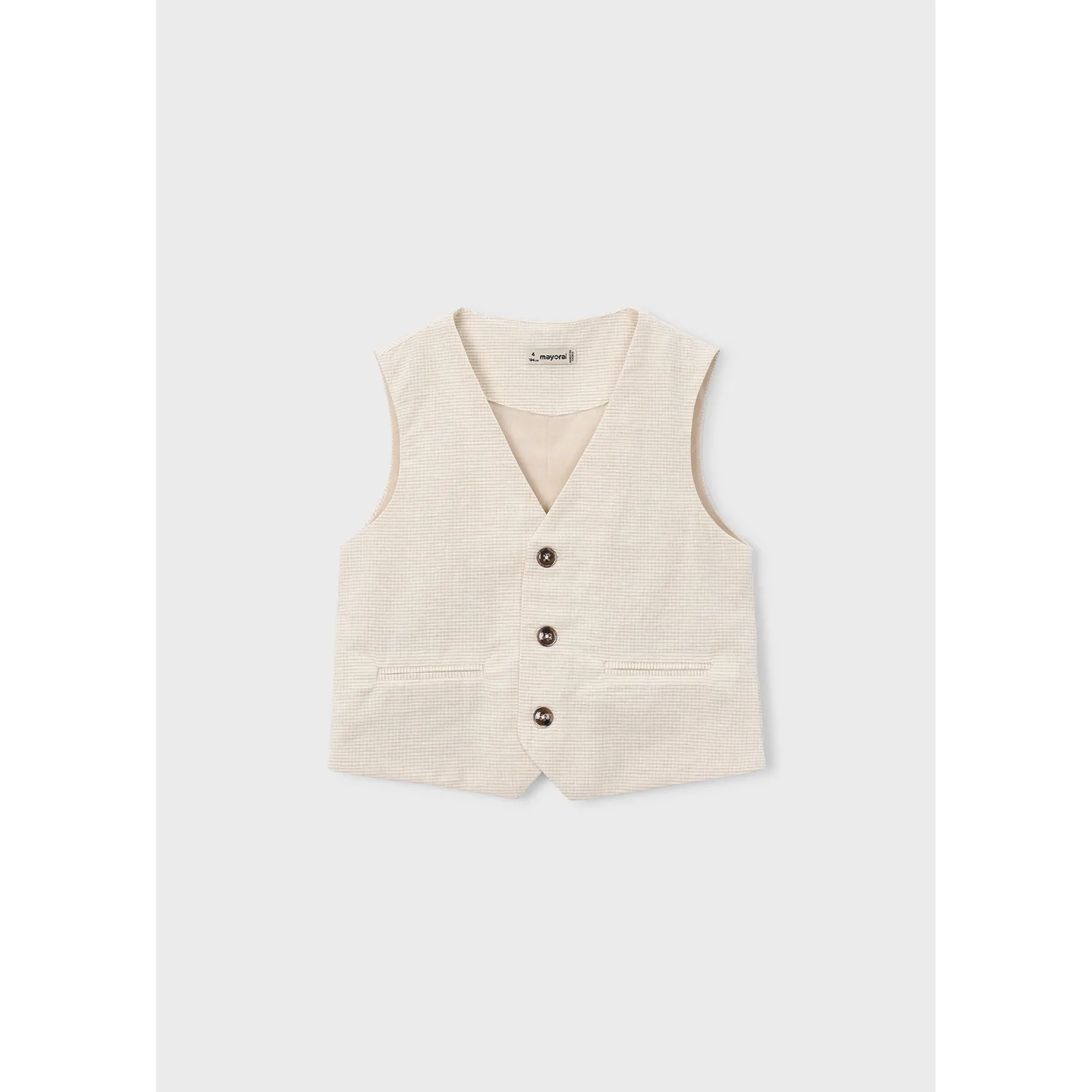 BEIGE STRIPE VEST 3BUTTONS IMITATION POCKETS / 3379-026