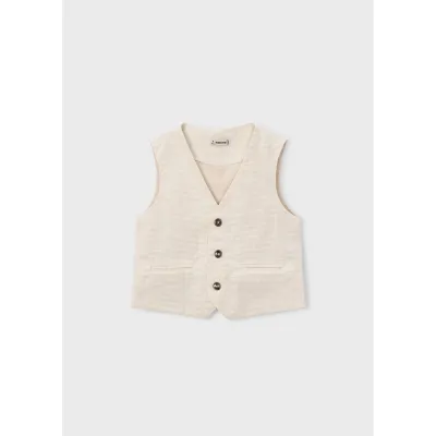 BEIGE STRIPE VEST 3BUTTONS IMITATION POCKETS / 3379-026